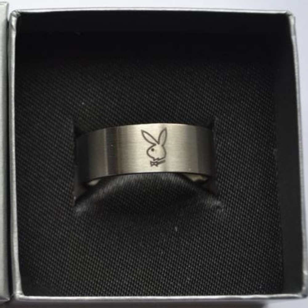 Mens Playboy Ring Bunny Logo Stainless Steel Wide Band Size 9.5 Men's Authentic - Picture 6 of 12